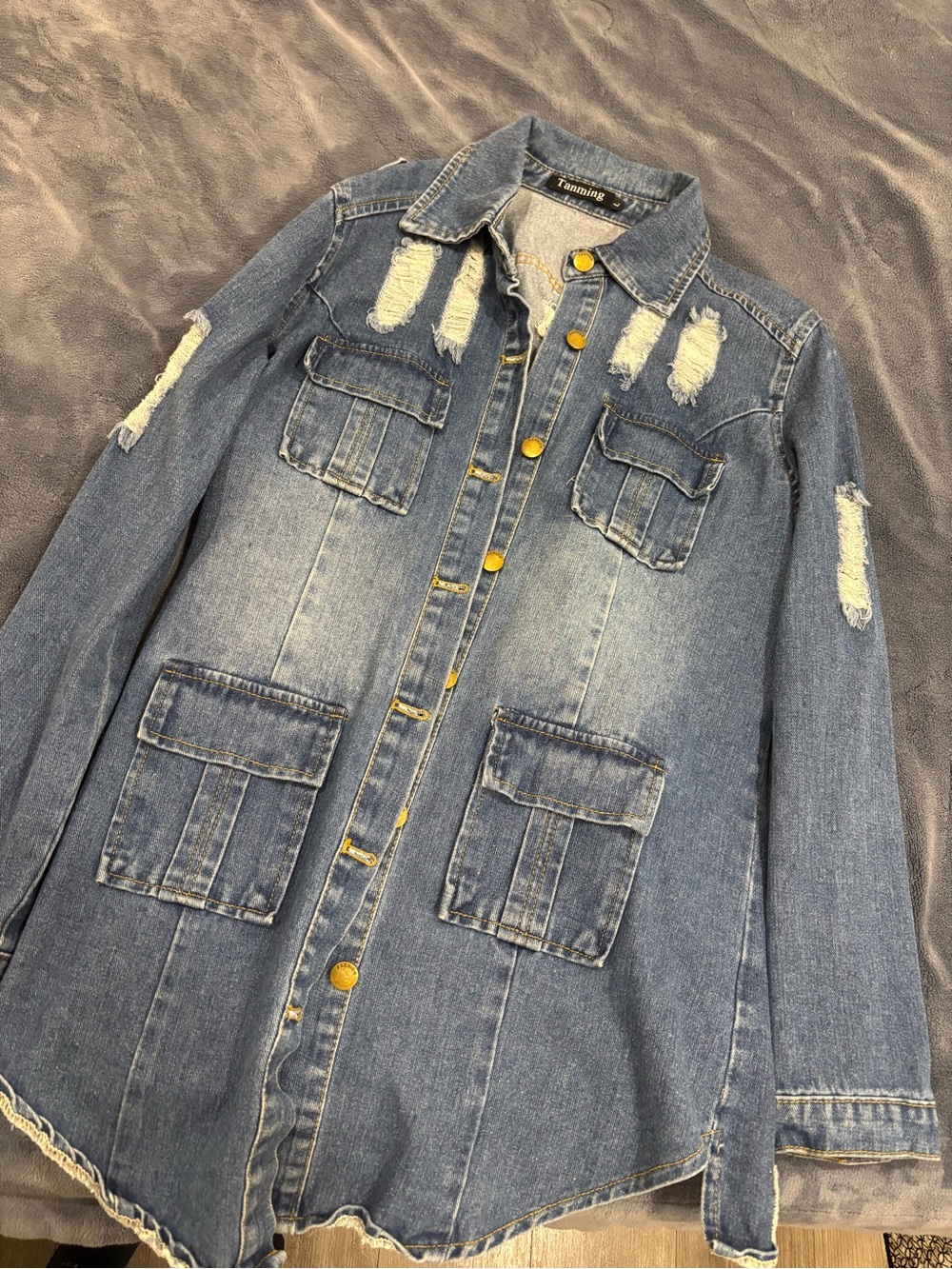 Denim Distressed Long Jacket